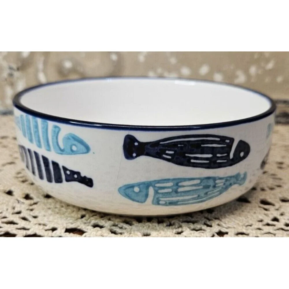 Signature Blue & Aqua Ceramic Fish Design Cat Food Bowl 5